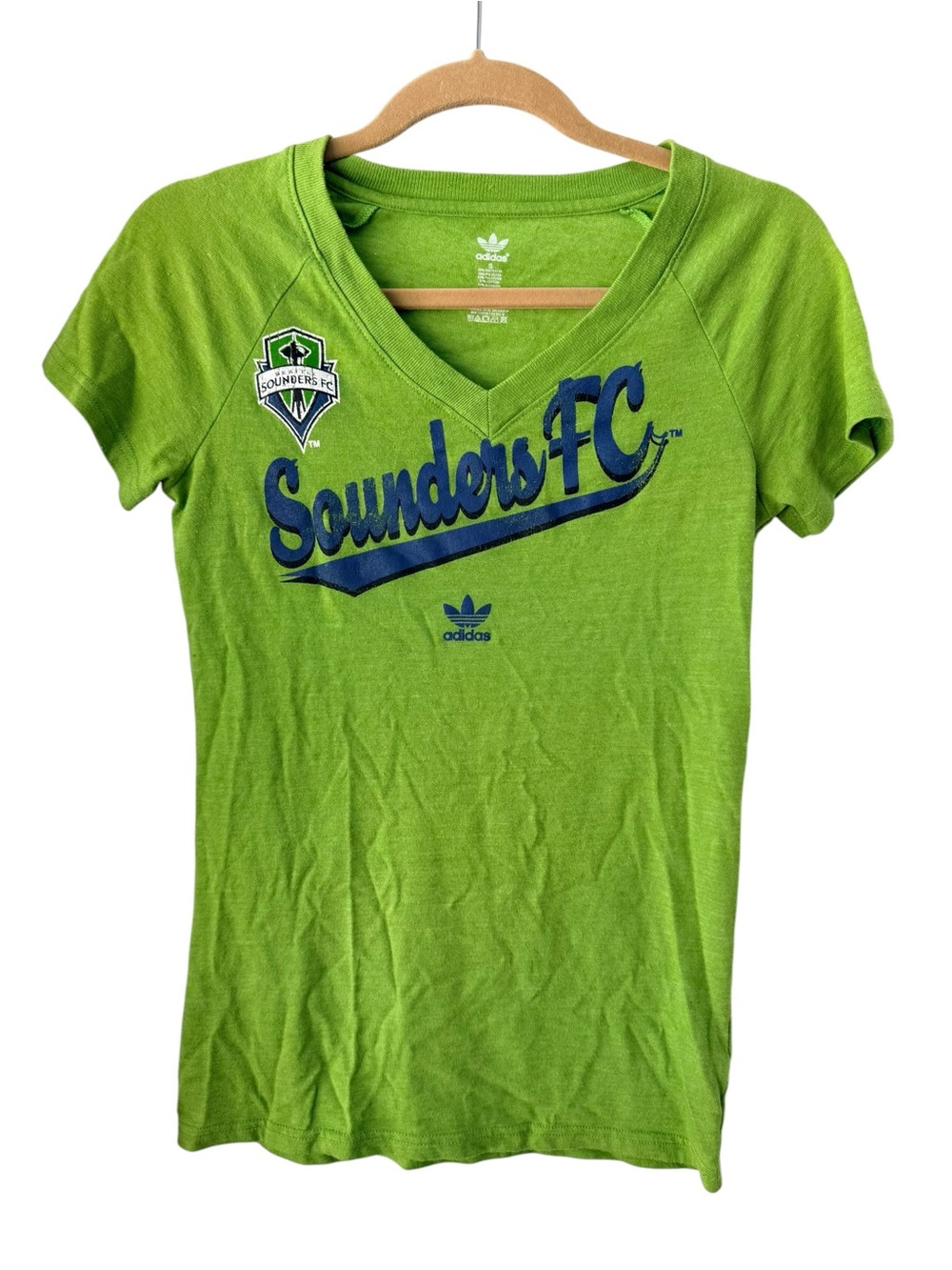 Adidas  Green Sounders FC V-Neck Tee size Small Fitted